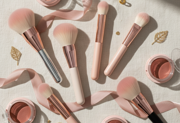 alt_text: Elegant blush brushes and rosy blushes styled with luxe accents on a soft, chic backdrop.